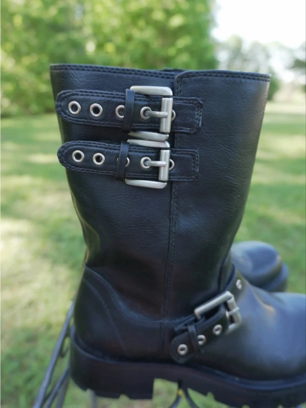 ZARA Women's Black Leather Biker Motorcycle Buckle Strap Mid-Calf Boots EU 37